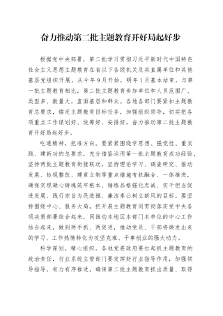 奋力推动第二批主题教育开好局起好步