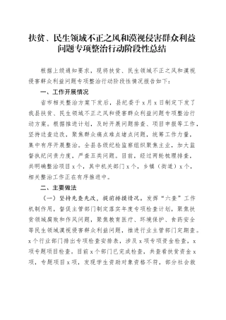 扶贫、民生领域不正之风和漠视侵害群众利益问题专项整治行动阶段性总结