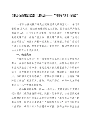 妇幼保健院支部工作法——“雁阵型工作法”