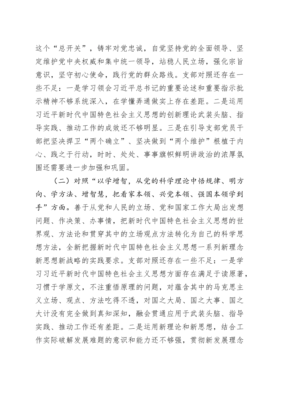 复议综合支部2023年度主题教育组织生活会党支部班子对照检查材料_第2页