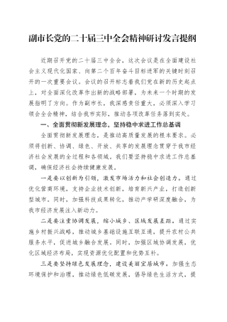副市长党的二十届三中全会精神研讨发言提纲