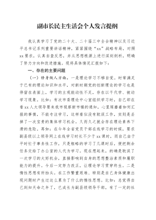 副市长民主生活会个人发言提纲对照检查剖析材料20240814