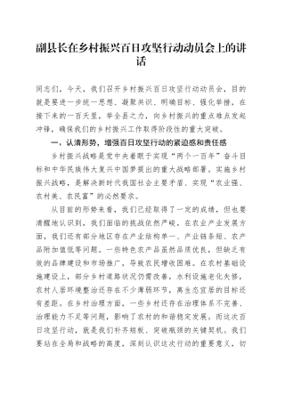 副县长在乡村振兴百日攻坚行动动员会上的讲话