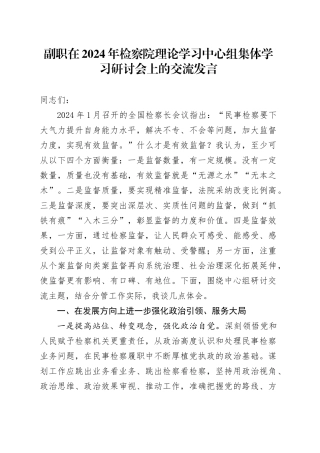 副职在2024年检察院理论学习中心组集体学习研讨会上的交流发言