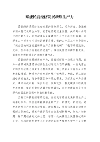 赋能民营经济发展新质生产力