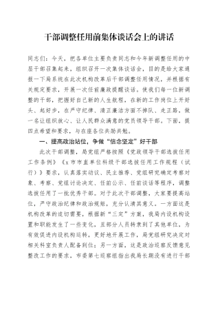 干部调整任用前集体谈话会上的讲话