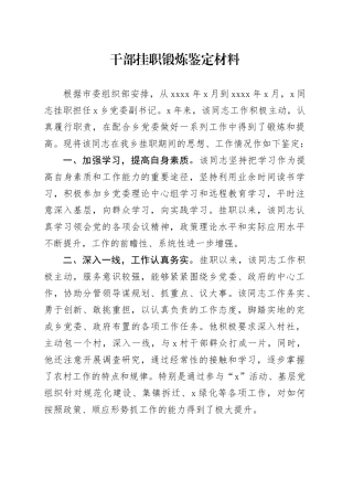 干部挂职锻炼鉴定材料