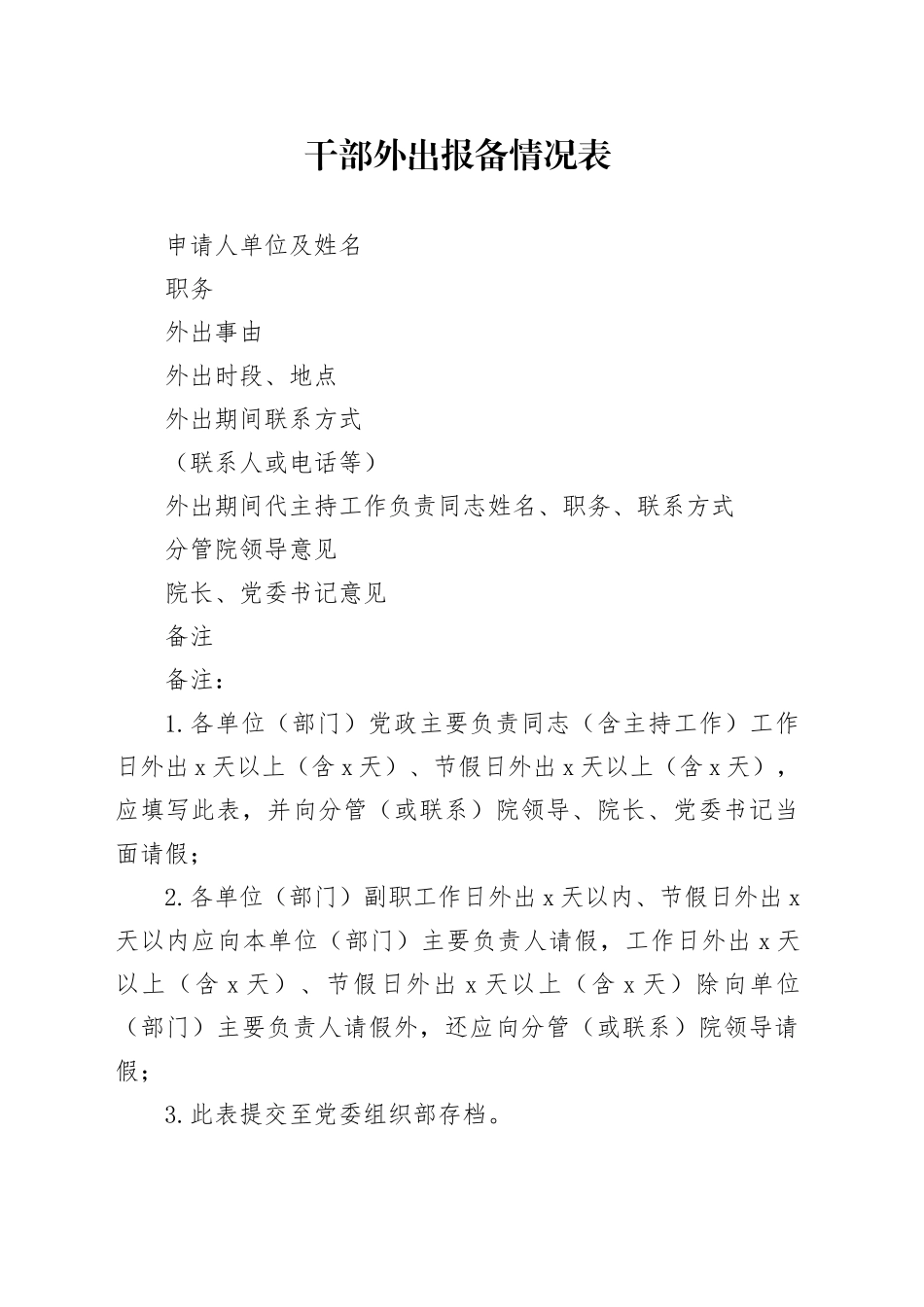 干部外出报备情况表_第1页