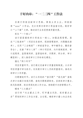 干好内审：＂一二三四＂工作法