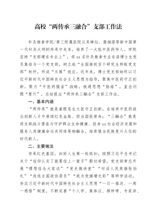 高校“两传承三融合”支部工作法