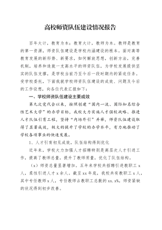 高校师资队伍建设情况报告