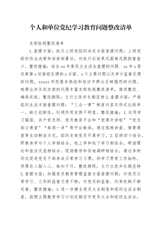个人和单位党纪学习教育问题整改清单