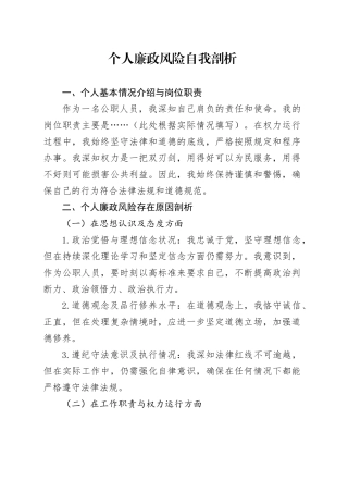 个人廉政风险自我剖析