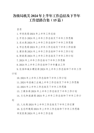 各级局机关2024年上半年工作总结及下半年工作思路合集（15篇）