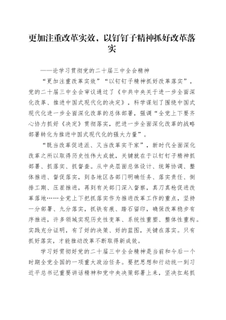 更加注重改革实效，以钉钉子精神抓好改革落实