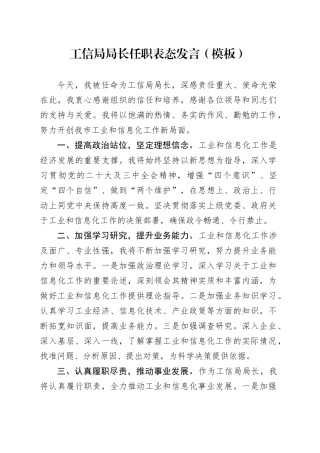工信局局长任职表态发言（模板）