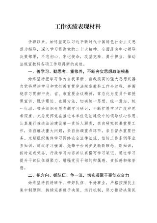 工作实绩表现材料