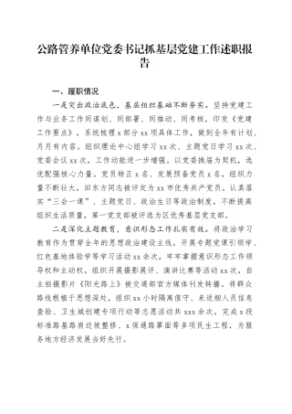 公路管养单位党委书记抓基层党建工作述职报告