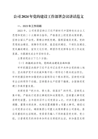 公司2024年党的建设工作报告d国有企业总结汇报20240308