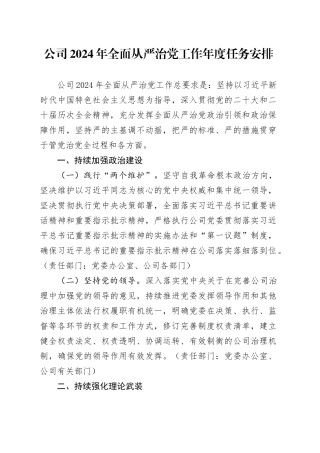 公司2024年全面从严治党工作年度任务安排