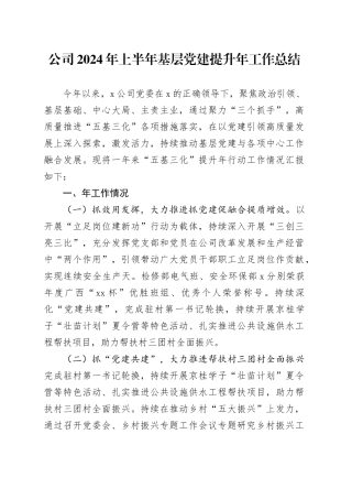 公司2024年上半年基层党建提升年工作总结