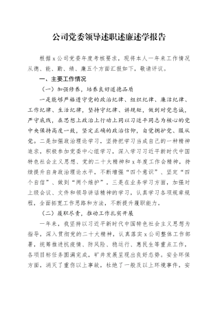 公司党委领导述职述廉述学报告