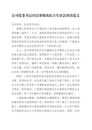 公司党委书记在以案促改民主生活会讲话20240401