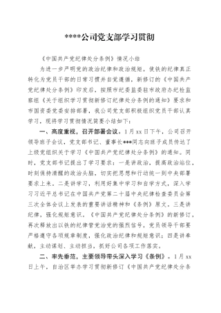 公司党支部学习贯彻《中国共产党纪律处分条例》