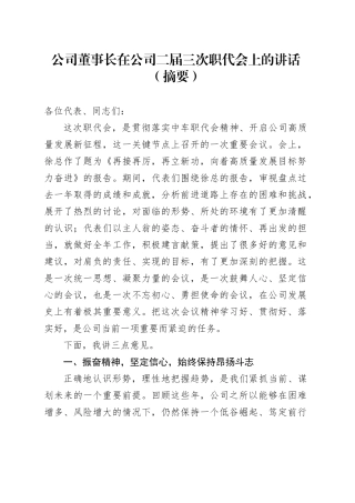 公司董事长在公司二届三次职代会上的讲话（摘要） 
