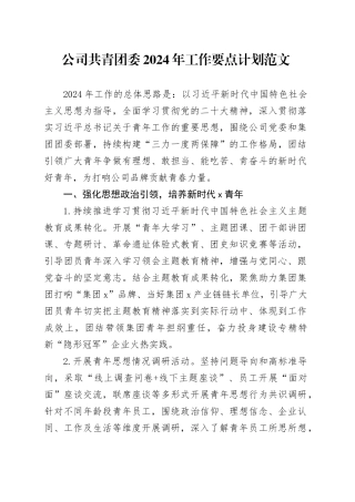 公司共青团委2024年工作要点计划20240329