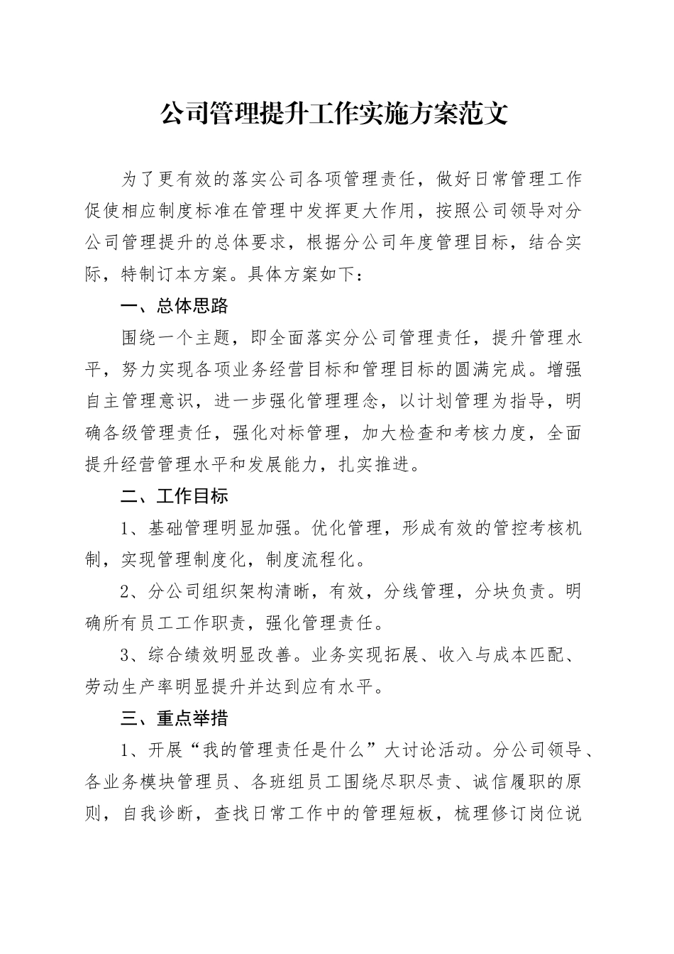 公司管理提升工作实施方案企业20240223_第1页