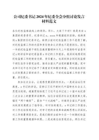公司纪委书记2024年纪委全会分组讨论发言材料20240129