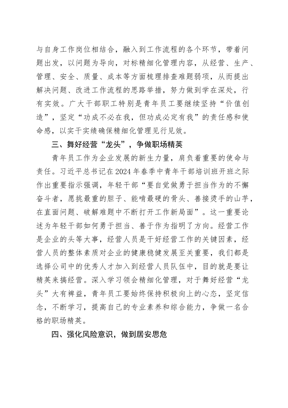 公司精细化管理青年员工座谈会讲话企业20240510_第2页