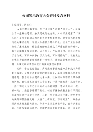公司警示教育大会研讨发言材料企业心得体会20240807