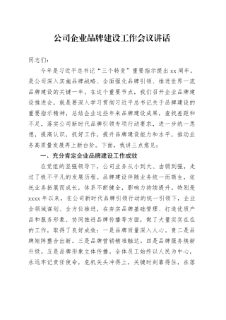 公司企业品牌建设工作会议讲话20240828