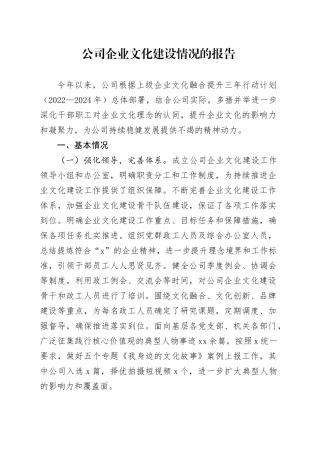公司企业文化建设情况的报告