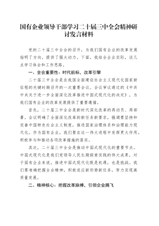公司学习二十届三中全会精神研讨发言