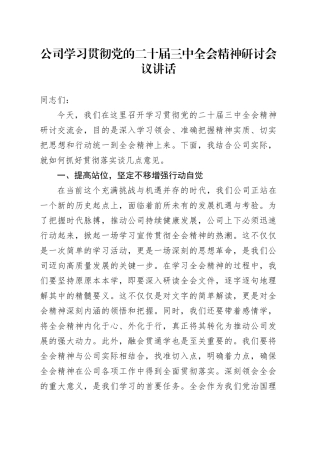 公司学习贯彻党的二十届三中全会精神研讨会议讲话研讨交流发言心得体会20241030