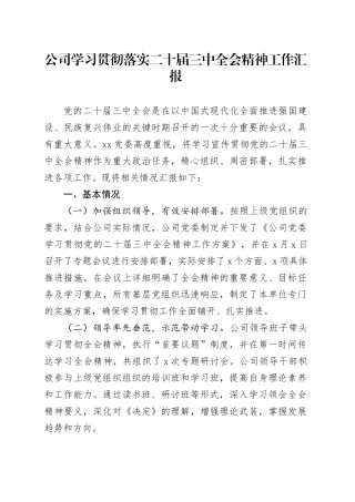 公司学习贯彻落实二十届三中全会精神工作汇报国有企业总结报告20240925