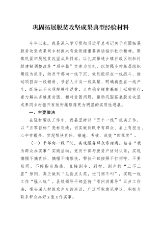 巩固拓展脱贫攻坚成果典型经验