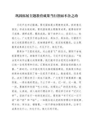 巩固拓展主题教育成果当行锲而不舍之功