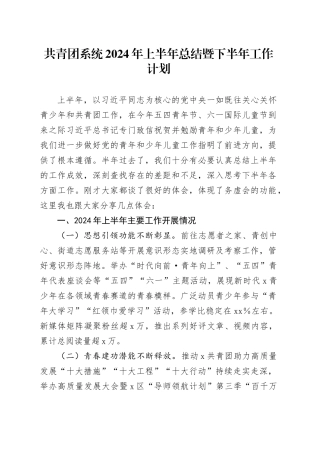 共青团系统2024年上半年总结暨下半年工作计划