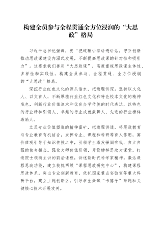 构建全员参与全程贯通全方位浸润的“大思政”格局