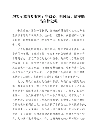 观警示教育片有感：守初心、担使命，筑牢廉洁自律之堤