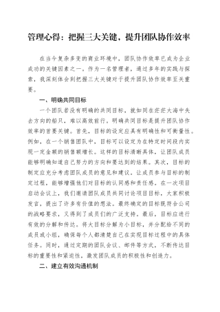 管理心得：把握三大关键，提升党协作效率