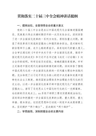 贯彻落实二十届三中全会精神讲话提纲