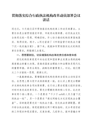 贯彻落实综合行政执法机构改革动员部署会议讲话