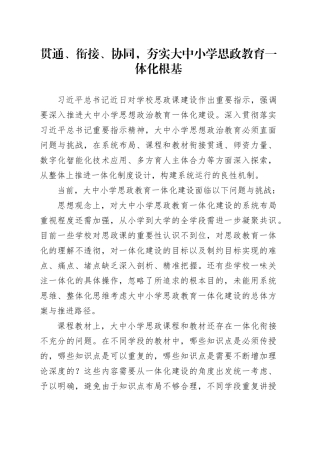 贯通、衔接、协同，夯实大中小学思政教育一体化根基