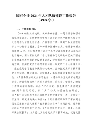 国企2024年人才队伍建设工作报告（4924字）