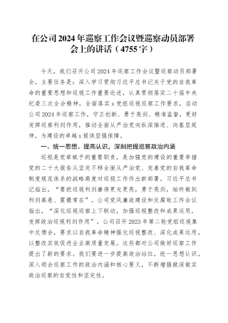 国企2024年巡察工作会议暨巡察动员部署会上的讲话（4755字）